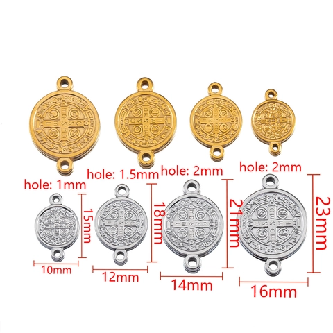Edelstahl San Benito Medaille Verbinder Mit Zwei Löchern Für DIY Schmuckherstellung Religiöser Runder Anhänger