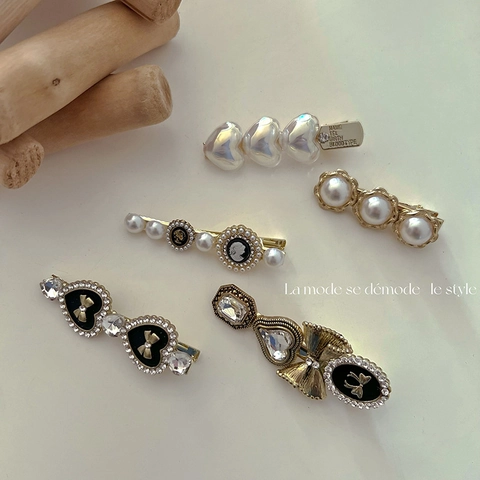 Fermagli Per Capelli In Lega Vintage Francese Con Künstliche Perle Sintetiche Strass Cuore Fiocco E Cammeo Molletta Laterale Donna
