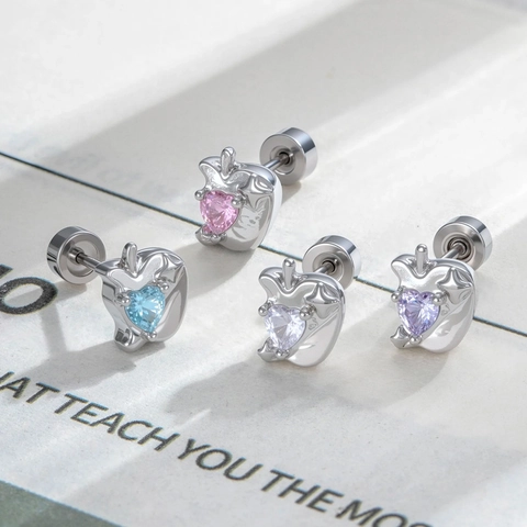 Clou De Perçage De Cartilage En Forme De Pomme Cœur Oxyde De Zirconium Acier Titane Cuivre Bijoux Pour Femmes