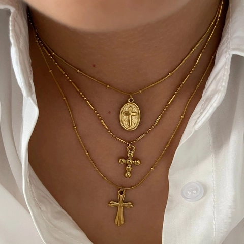 Collana Con Pendente A Croce Retro Francese In Acciaio Inossidabile Placcato Oro 18K PVD Gioielli Minimalisti Vintage
