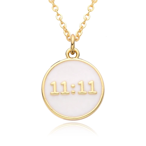 11:11 Angel Number Round Pendant Necklace Copper 18K Gold Plated Enamel Lucky Jewelry For Women Minimalist Ins Style Gift