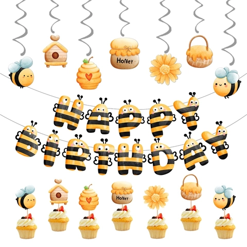 Decorazioni Per Feste Di Compleanno Tema Ape Carta Banner Cupcake Toppers Spirali Appese Nido D Ape Per Bambini Baby Shower