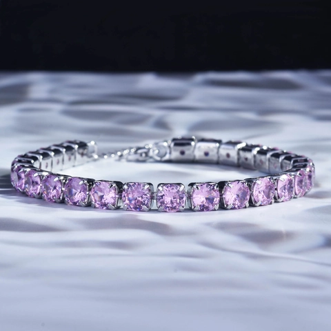 Bracciale Tennis In Zircone Rosa Per Donna Elegante Catena A Griffe Taglio Tondo Gioielli In Rame Con Estensione Regolabile Stile Dolce