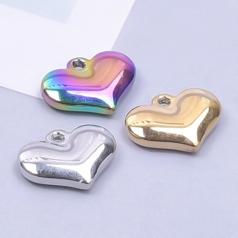 Heart Pendant Necklace Stainless Steel Minimalist Dainty Polished Jewelry For Women Mirror Finish Iridescent Rainbow Gold Silver Color