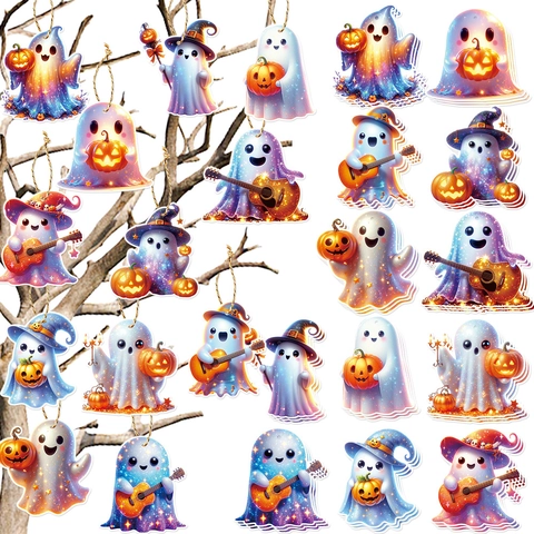 Decorazioni Appese Fantasmi Halloween Etichette In Cartone Con Corda Di Canapa Ornamenti Per Feste DIY Zucca