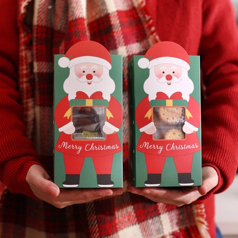 Christmas Gift Box White Cardboard Santa Claus Pattern Clear Window Party Favor Candy Packaging Festive Holiday Decor
