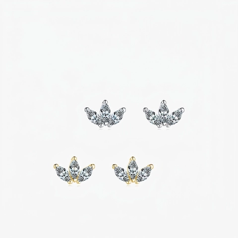 Marquise Zirconia Kroon Knopoorbellen Met 925 Sterling Zilveren Oorsteker Delicate Blad Sieraden Voor Vrouwen