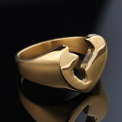 Anello Cuore Spezzato Acciaio Inossidabile Lucido Astratto Minimalista Punk Streetwear Gioielli Per Uomo Donna