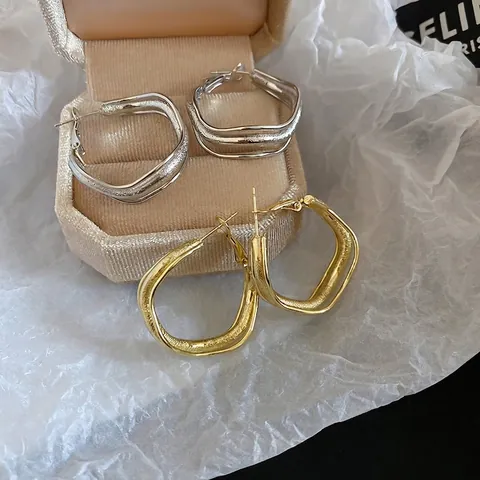 Irregular Geometric Hoop Earrings With 925 Sterling Silver Earring Post Metal Wave Twisted Niche Design For Women