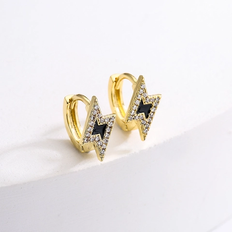 Orecchini Huggie Fulmine Rame Placcato Oro 18K Smalto Zircone Colorato Goccia Olio Gioielli Per Donne