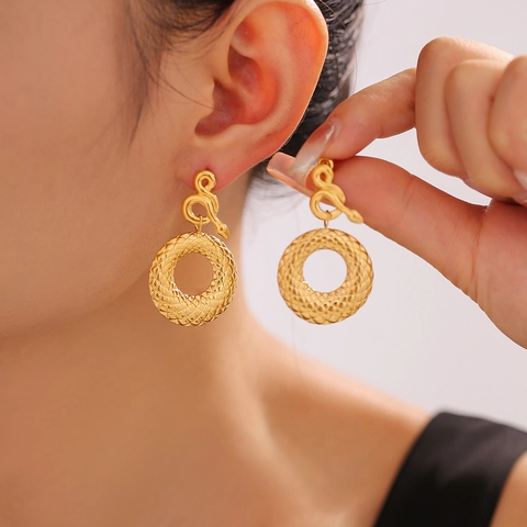 Orecchini a Cerchio a Forma di Serpente in Acciaio Inossidabile per Donna Placcati in Oro 18K Orecchini a Bottone Vintage