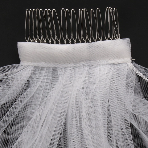 Short Bridal Wedding Veil With Faux Artificial Pearl Beaded Mesh Tulle And Metal Hair Comb For Bride Wedding Party Hair Accessories