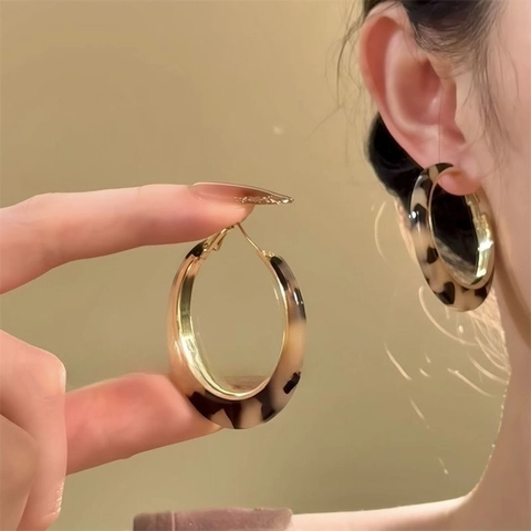 Retro Leopard Print Resin Drop Earrings Fashion Tortoise Shell Geometric With 925 Sterling Silver Earring Post For Women