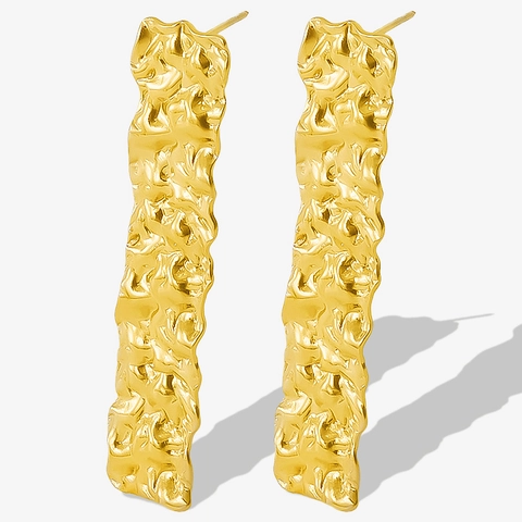 Moderne 304 Edelstahl Lange Streifen Faltenstruktur Ohrhänger Geometrische Lava Oberfläche Minimalistischer Schmuck Damen