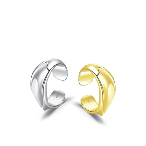 Ear Cuff De Plata De Ley 925 Sin Perforación Onda Irregular Estilo Metal Líquido Pendientes Minimalistas