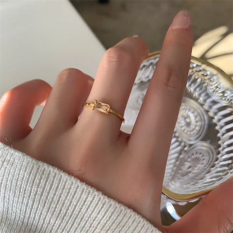Minimalistischer Vergoldeter Edelstahl Ring Mit Rechteckigem Strass Für Damen Bunter Quadratischer Stein Mode Schmuck Geschenk