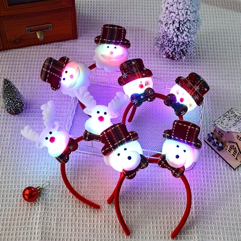 Cerchietto Natale LED Luminoso Babbo Natale Pupazzo Di Neve Renna Cappello Quadri Accessori Capelli Tessuto Plastica Peluche