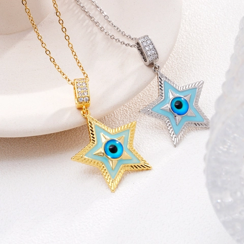 Kupfer Böser Blick Stern Anhänger Halskette Für Damen Glas Emaille Strass Eingelegt Gold Silber Galvanisiert Mode Schmuck