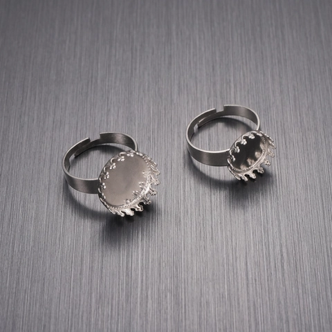 Base Per Anello Regolabile In Acciaio Inossidabile Con Bordo A Corona E Vassoio Tondo Per Creazione Gioielli DIY Argento