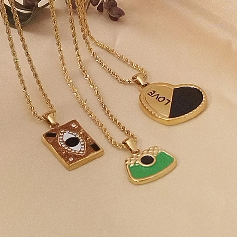 Collar con Colgante de Acero Inoxidable Bañado en Oro de 18K Strass Corazón Ojo Bolso Joyería para Mujeres Niñas Regalo de Cumpleaños
