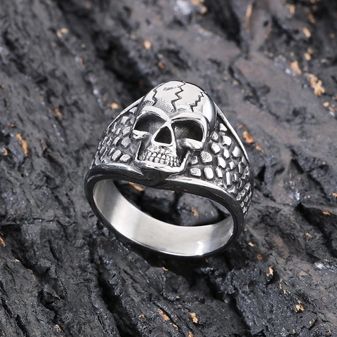 Gotischer Totenkopf Ring Für Herren Edelstahl Punk Stil Vintage Texturierter Skelett Biker Schmuck Zubehör