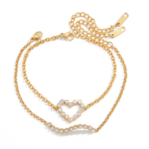 Bracelet Cœur en Acier Inoxydable Plaqué Or 18K avec Zirconia pour Femmes Bijoux de Mode Minimaliste Vague Étoile