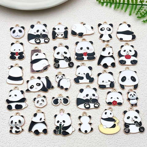 Ciondoli Panda Smalto Lega Zinco Pendenti Animali Assortiti DIY Gioielli Orecchini Portachiavi Stile Cinese Carino