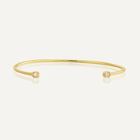 Bracelet Jonc Ouvert Ajustable En Argent Sterling S925 Plaqué Or 14K Avec Zircone Minimaliste Femme