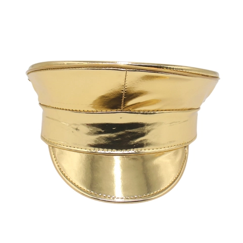 Shiny Metallic PU Leather Navy Captain Hat Military Style Stage Performance Party Costume Accessory For Men Women