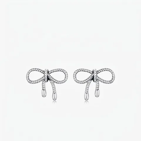 Schleifenohrstecker Vintage Seilstruktur 925 Sterling Silber Ohrstecker Retro Kleine Schleife Schmuck Für Frauen