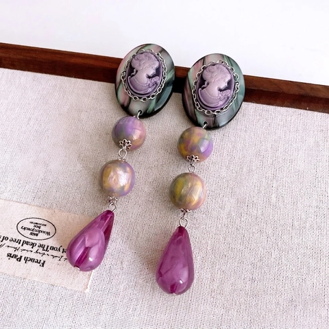Vintage Victorian Cameo Portrait Drop Earrings With 925 Sterling Silver Earring Post Resin Bead Alloy Elegant Women Jewelry