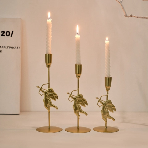 Cupid Angel Iron Metal Candlestick Holder Vintage Nordic Style Taper Candle Stand Wedding Home Table Decor Romantic Gift