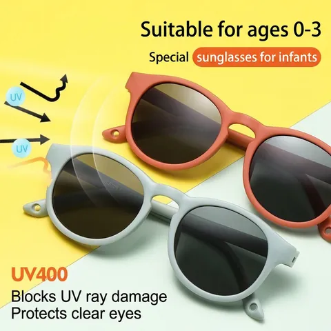 Kids Polarized Sunglasses Soft TPEE Silicone Frame UV400 Protection Retro Round Eyewear For Toddler Infants With Strap