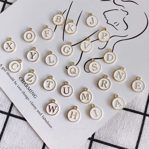 Vintage Alloy Enamel Alphabet Letter Round Pendant For DIY Jewelry Making Necklace Bracelet Finding Accessories Gold White