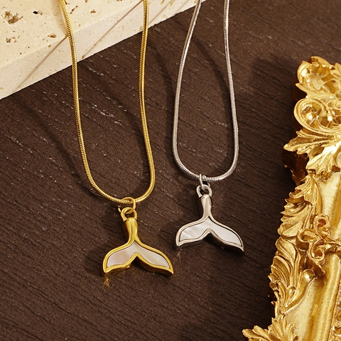 Walvisstaart Hanger Ketting Roestvrij Staal Kunstparelmoer Schelp Inleg Slangenketting Minimalistische Sieraden Voor Dames