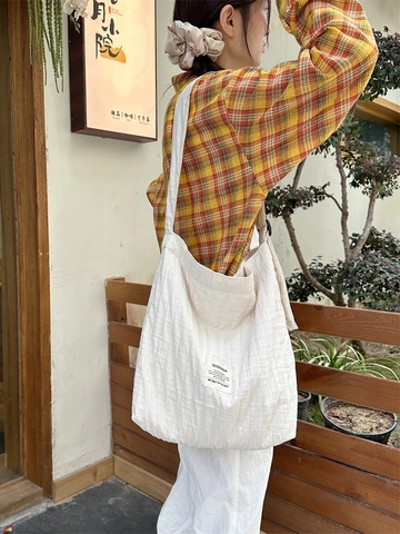 Borsa A Spalla Plissettata Da Donna In Tela Grande Capacità Casual Da Pendolare Borsa A Mano Tinta Unita Morbida