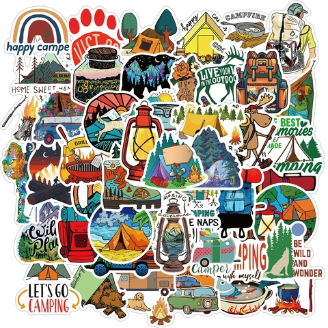 Outdoor Camping Stickers Waterproof PVC Graffiti Decals For Laptop Luggage Motorcycle Skateboard Water Bottle DIY Decoration