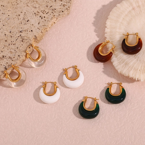 Pendientes De Aro Gruesos Para Mujer Acero Inoxidable Resina Acrílica Forma C Retro Estilo Simple Joyería Geométrica