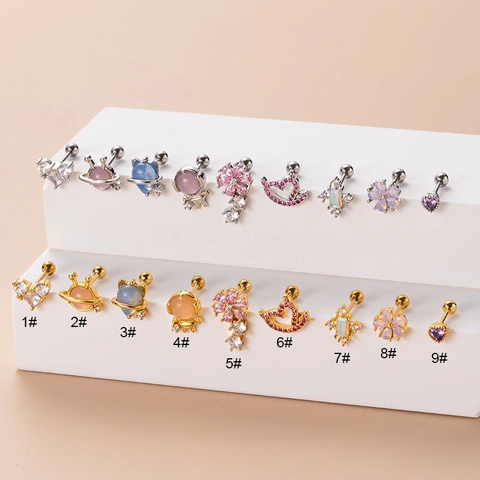 Pendientes De Cartílago Acero Inoxidable Cobre Circón Flor Planeta Geométrico Piercing Joyería Para Mujer