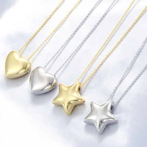Vintage Kupfer Galvanisierte Anhänger Halskette Für Damen Glatt Gold Silber Herz Stern Form Halskette Minimalistischer Schmuck