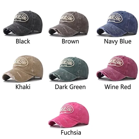 Vintage Washed Cotton Baseball Cap Distressed Retro New Orleans Embroidered Sun Protection Adjustable Outdoor Unisex Hat