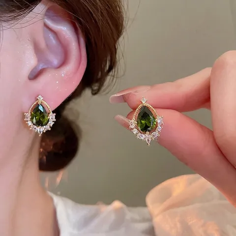 Orecchini Vintage A Goccia Rame Placcato Oro 18K Zircone Verde Perno In Argento Gioielli Di Lusso Eleganti Per Donne