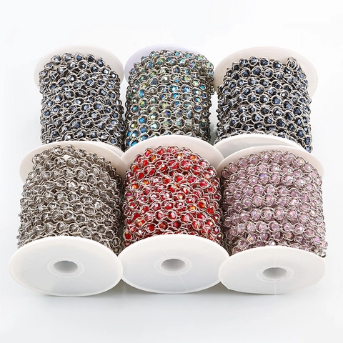 Stainless Steel Beaded Chain With Faceted Glass Beads For DIY Jewelry Making Handmade Punk Style Necklace Bracelet Link