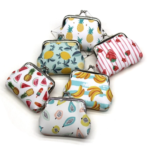 Cute Fruit Print Kiss-Lock Coin Purse For Women Students Kids PU Leather Mini Pocket Wallet For Coins Keys Daily Handbag
