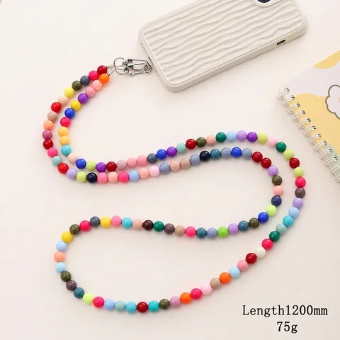 Cordón de Cuentas de Acrílico Colorido Correa de Hombro Cadena de Teléfono Cruzada Mujer Moda Accesorio Anti-Caída para Celular