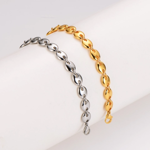 Pulsera De Eslabones De Grano De Café Nariz De Cerdo Acero Inoxidable 304 Pulido Hip Hop Punk Joyas Unisex