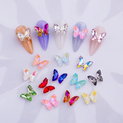 Dijes Para Uñas De Mariposa 3D Decoración De Manicura De Cristal De Vidrio Brillante Con Base De Metal Accesorios DIY