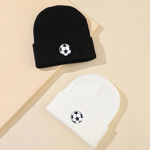 Beanie Hat Acrylic Knit Warm Winter Outdoor Sports Casual Football Embroidery Cuffed Cap For Men Women Solid Soft