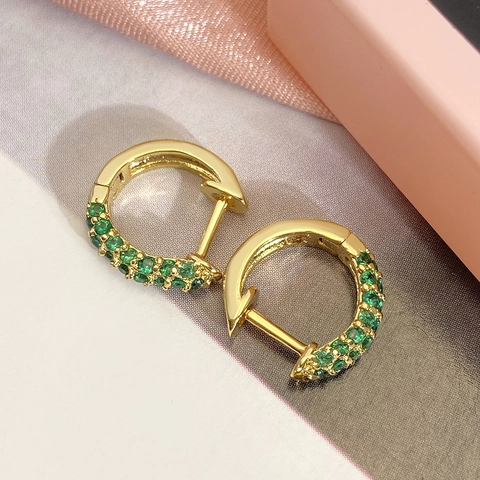 Luxury Micro Pave Zirconia Brass Hoop Earrings For Women Fashion Geometric Huggie Ear Buckle Gold Plated Jewelry Gift