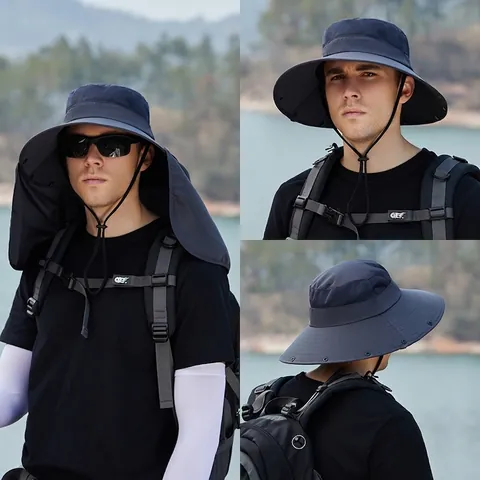 Sonnenhut Polyester Große Krempe Nackenschutz Atmungsaktiv Outdoor Angeln Wandern Sport Fischerhut Für Herren